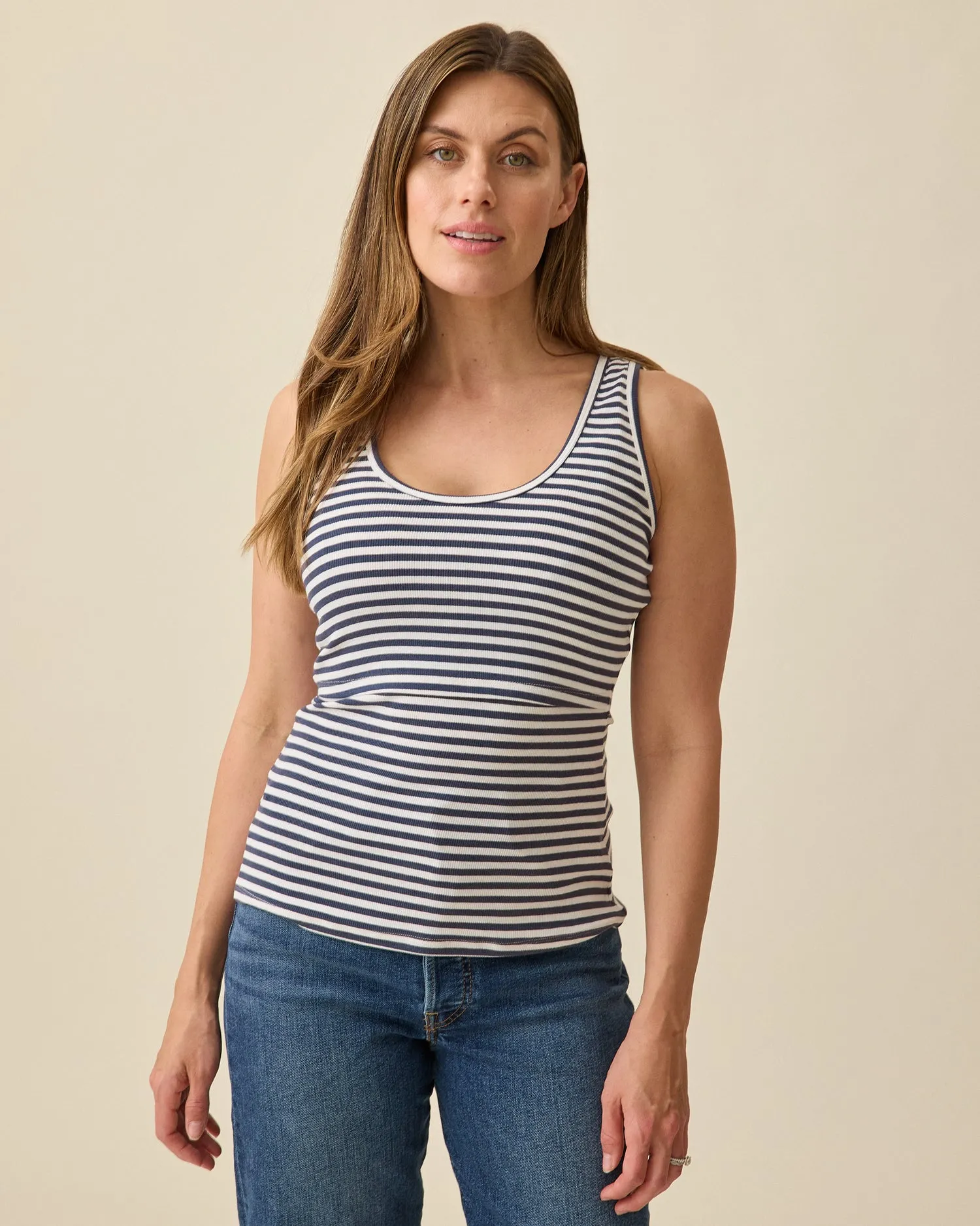 Ribbed Bamboo Scoop Neck Nursing Tank | Navy & White Stripe sold by Storq