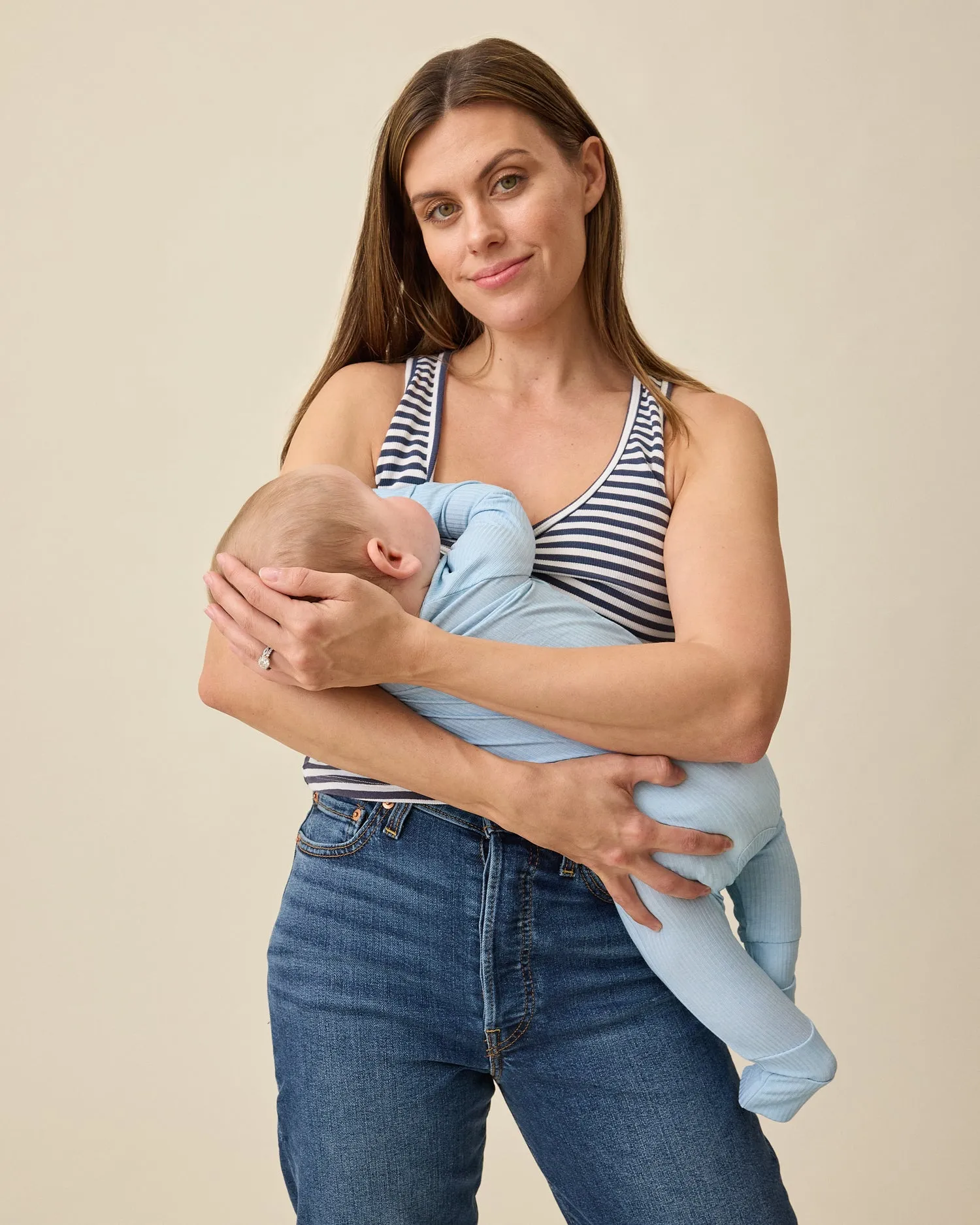 Ribbed Bamboo Scoop Neck Nursing Tank | Navy & White Stripe sold by Storq product image thumbnail 2
