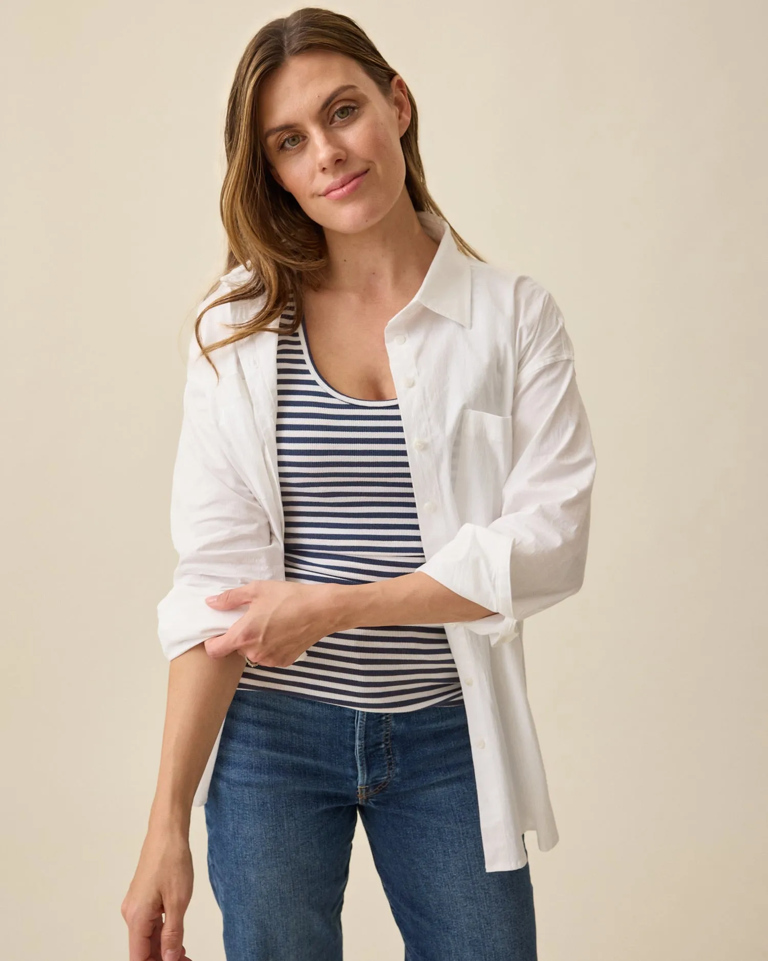 Ribbed Bamboo Scoop Neck Nursing Tank | Navy & White Stripe sold by Storq product image thumbnail 5