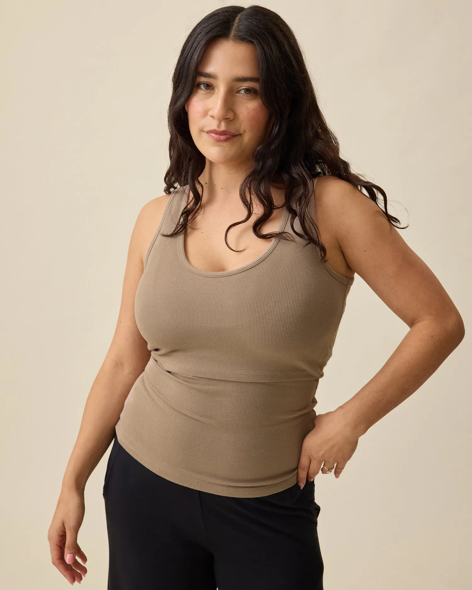 Ribbed Bamboo Scoop Neck Nursing Tank | Taupe sold by Storq