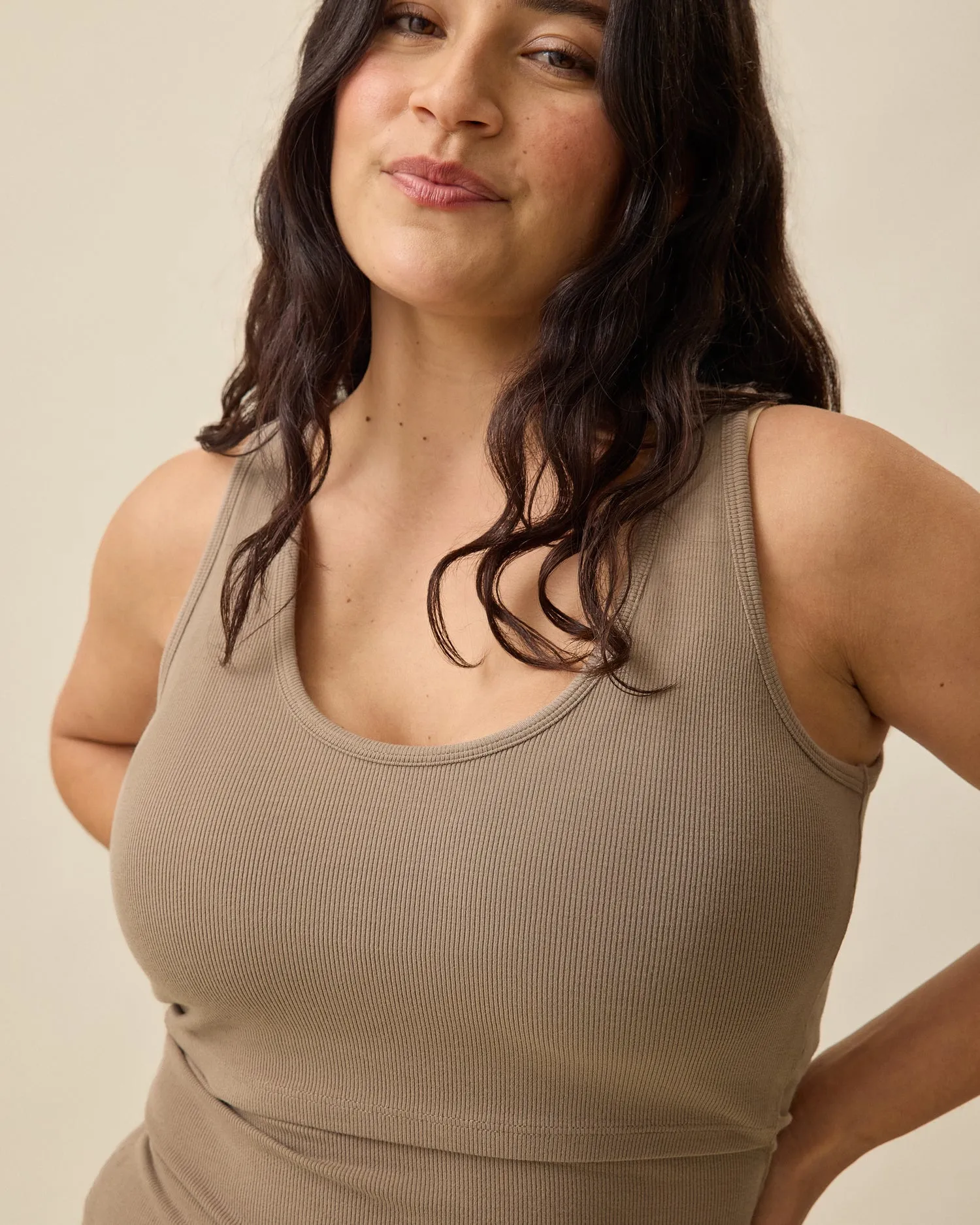 Ribbed Bamboo Scoop Neck Nursing Tank | Taupe sold by Storq product image thumbnail 3