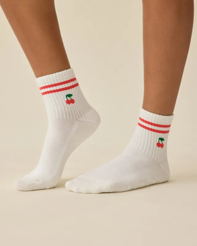 Non-Slip Quarter Crew Socks | White & Red made by Kindred Bravely