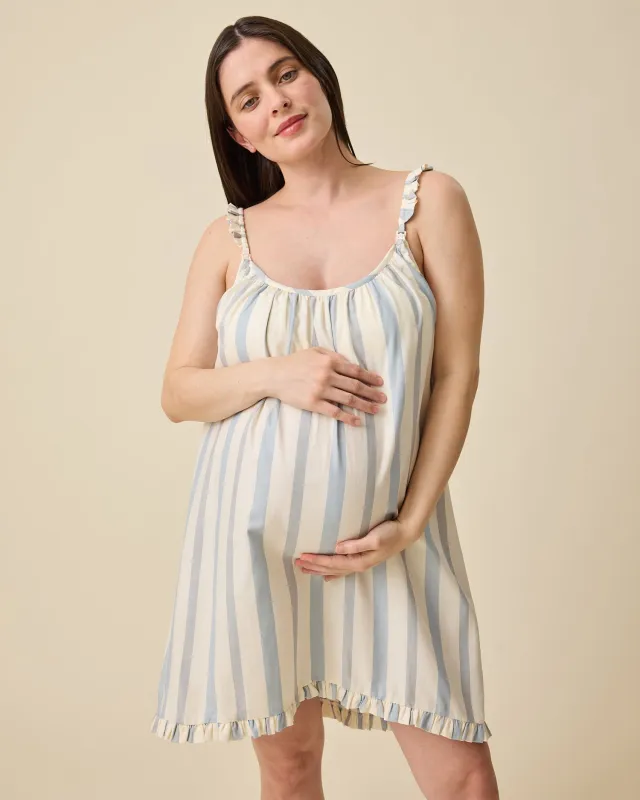 Dreamy Cotton Maternity & Nursing Nightgown | Vintage Blue Stripe made by Kindred Bravely