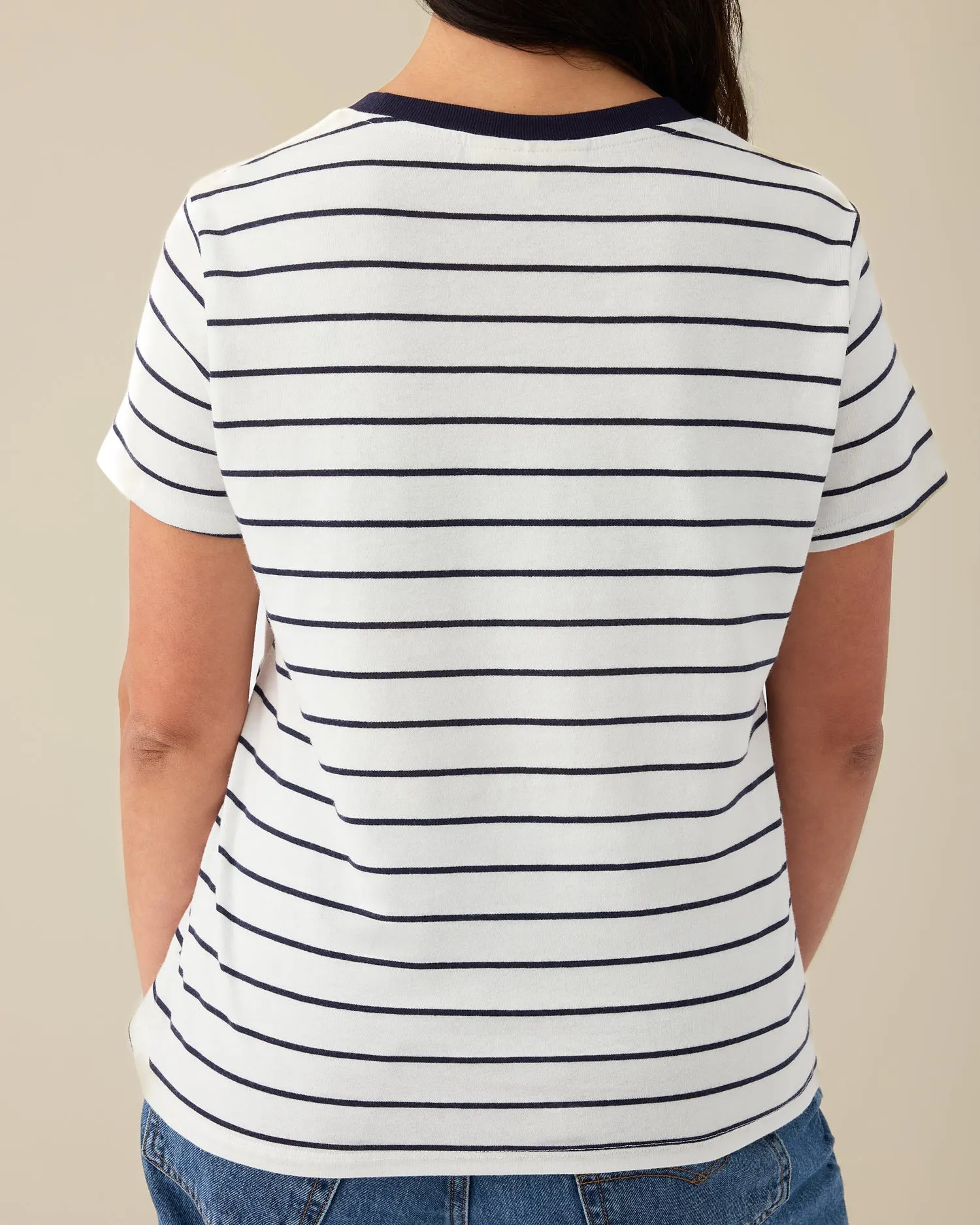 Classic Cotton Nursing T-shirt | Navy & White Stripe - Embroidered sold by Storq product image thumbnail 4