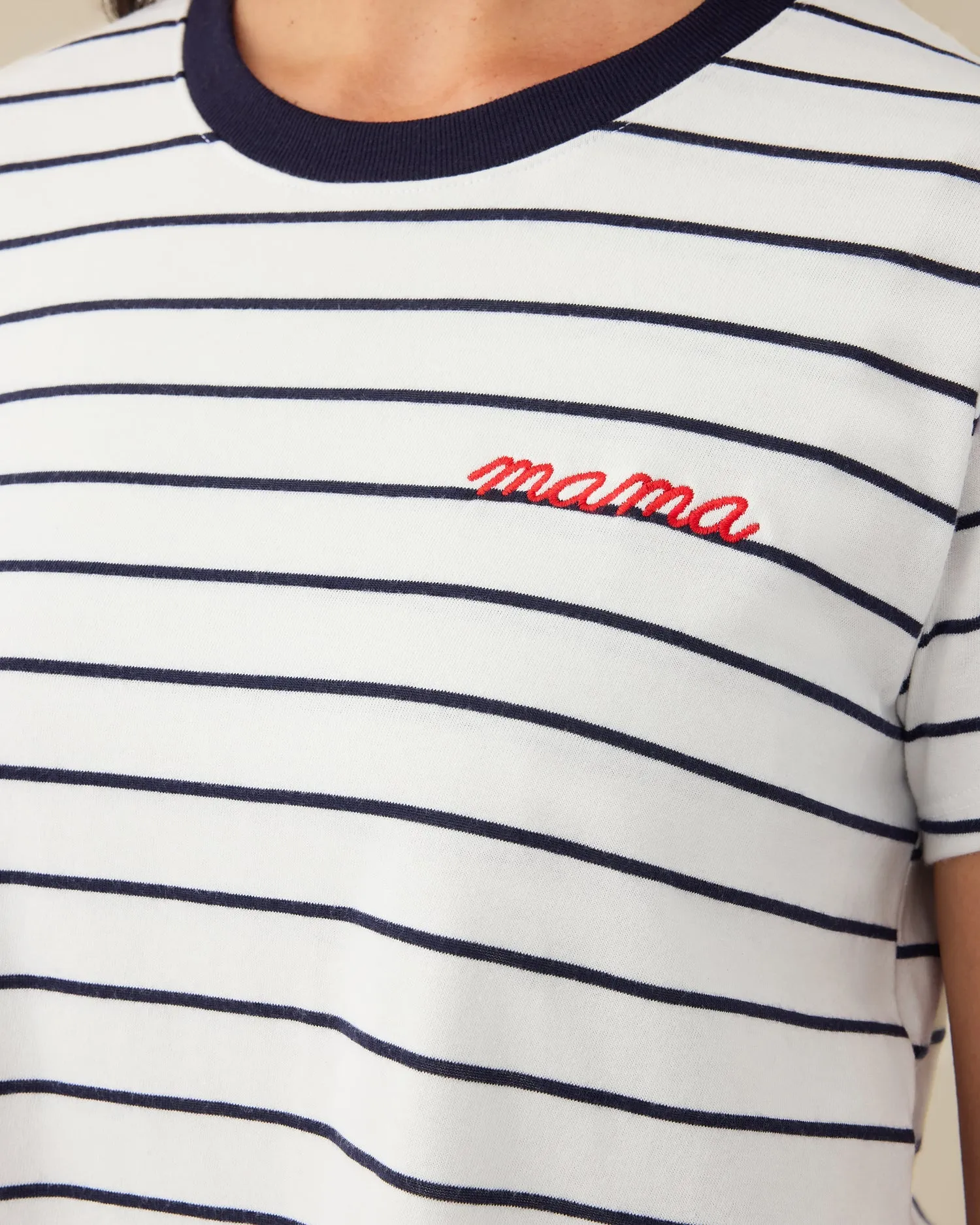 Classic Cotton Nursing T-shirt | Navy & White Stripe - Embroidered sold by Storq product image thumbnail 3