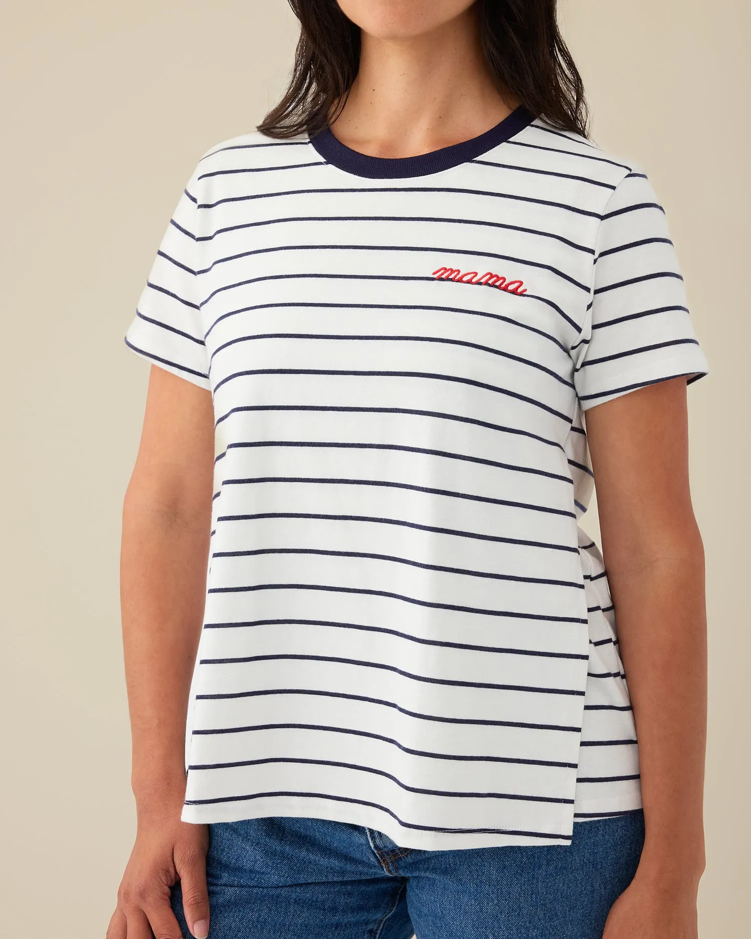 Classic Cotton Nursing T-shirt | Navy & White Stripe - Embroidered sold by Storq