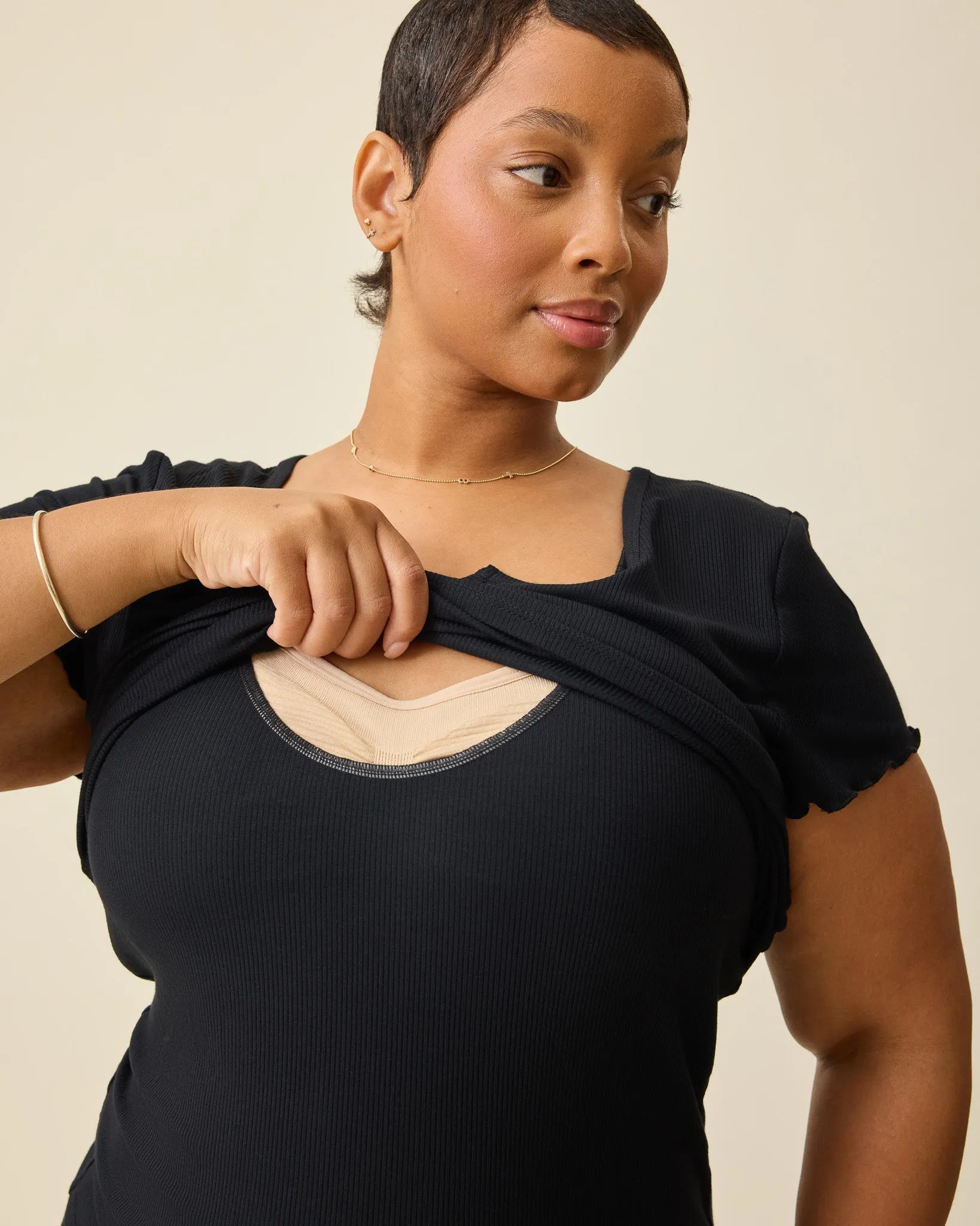 Ribbed Modal Notched Nursing T-shirt | Black sold by Storq product image thumbnail 2