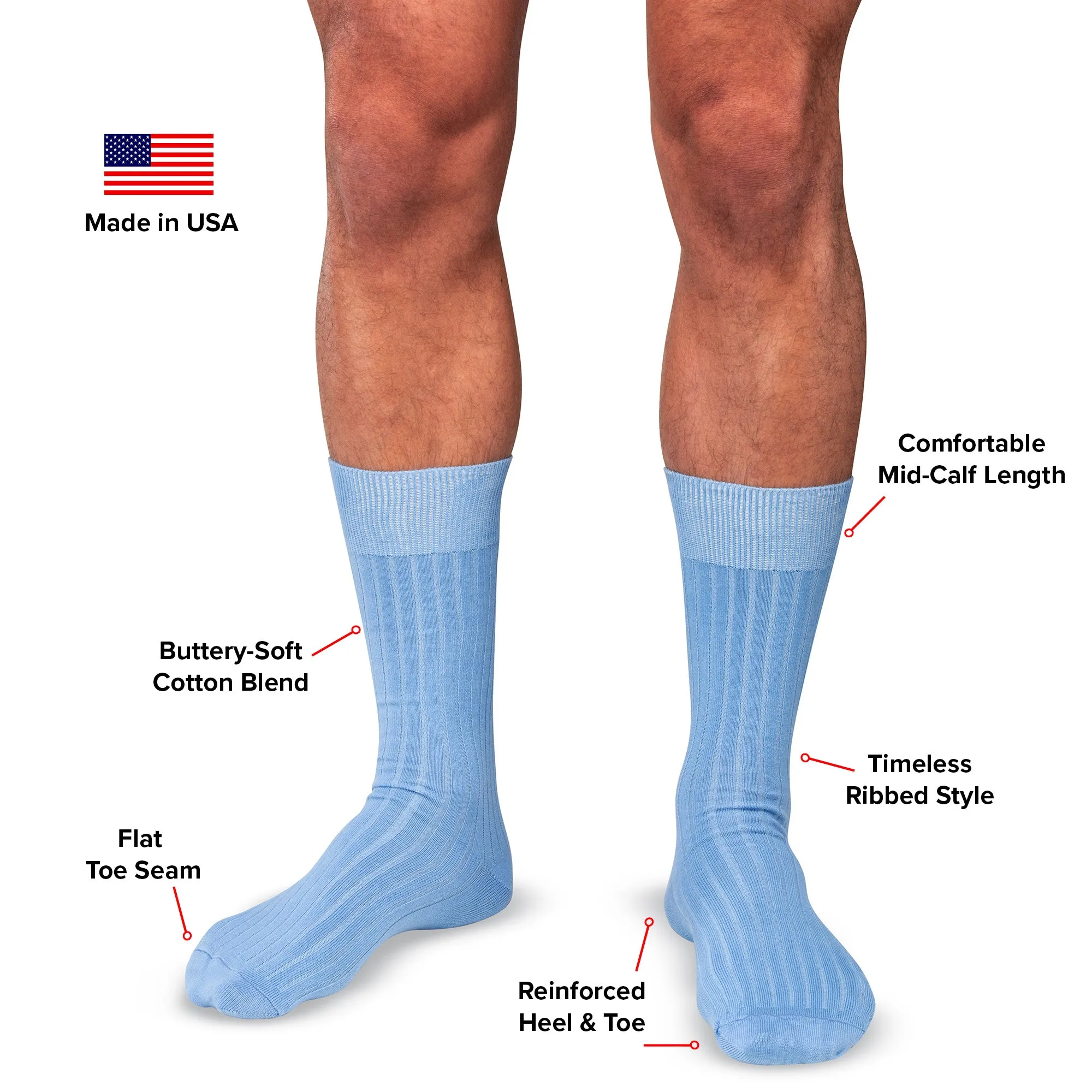 Sky Blue Cotton Mid Calf Dress Socks sold by Boardroom Socks product image thumbnail 3