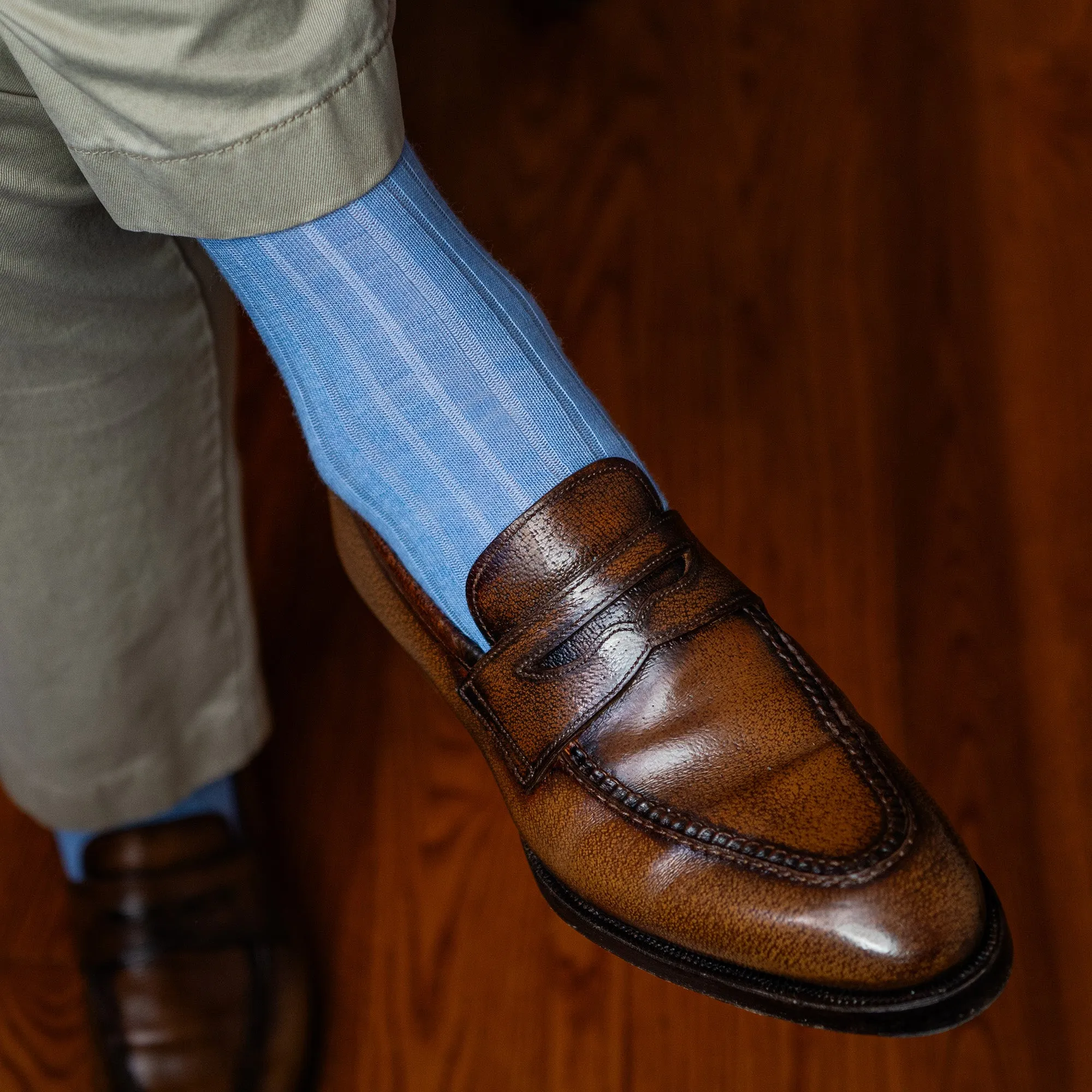 Sky Blue Merino Wool Mid Calf Dress Socks sold by Boardroom Socks product image thumbnail 2