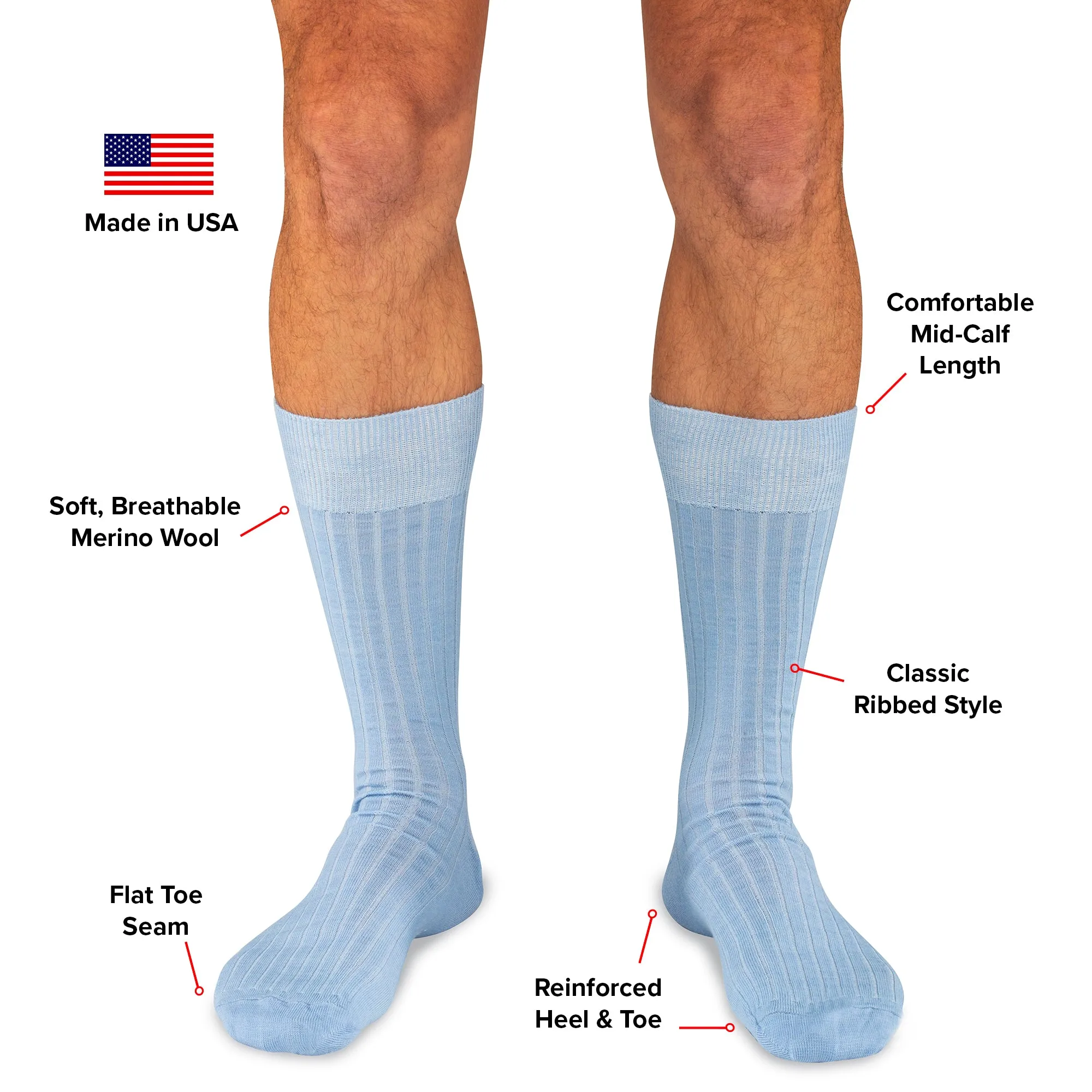 Sky Blue Merino Wool Mid Calf Dress Socks sold by Boardroom Socks product image thumbnail 4