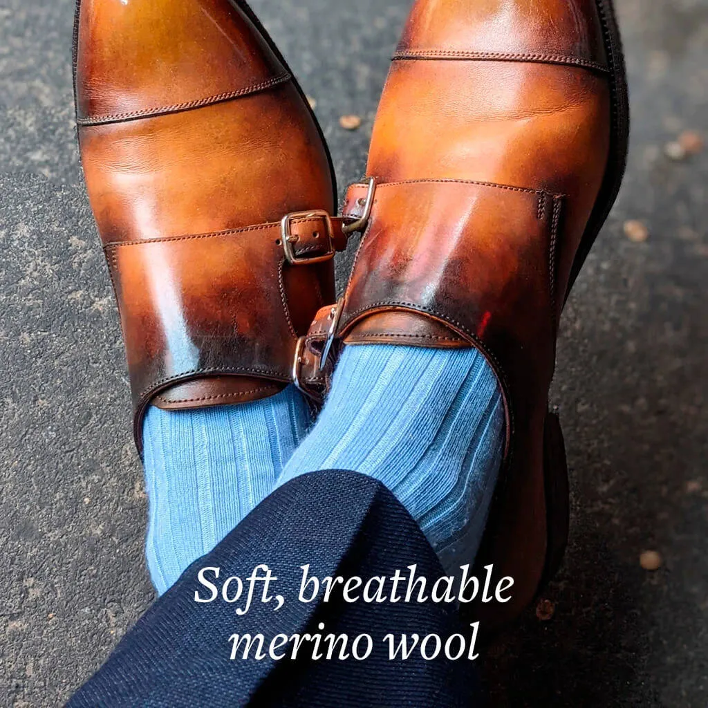 Sky Blue Merino Wool Mid Calf Dress Socks sold by Boardroom Socks product image thumbnail 5