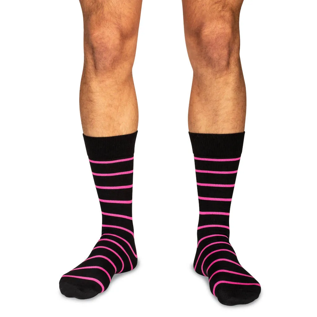 Pink Stripes on Black Cotton Mid-Calf Dress Socks sold by Boardroom Socks