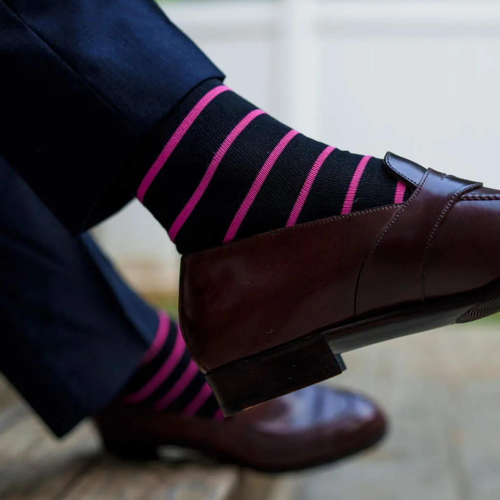 Pink Stripes on Black Cotton Mid-Calf Dress Socks sold by Boardroom Socks product image thumbnail 2