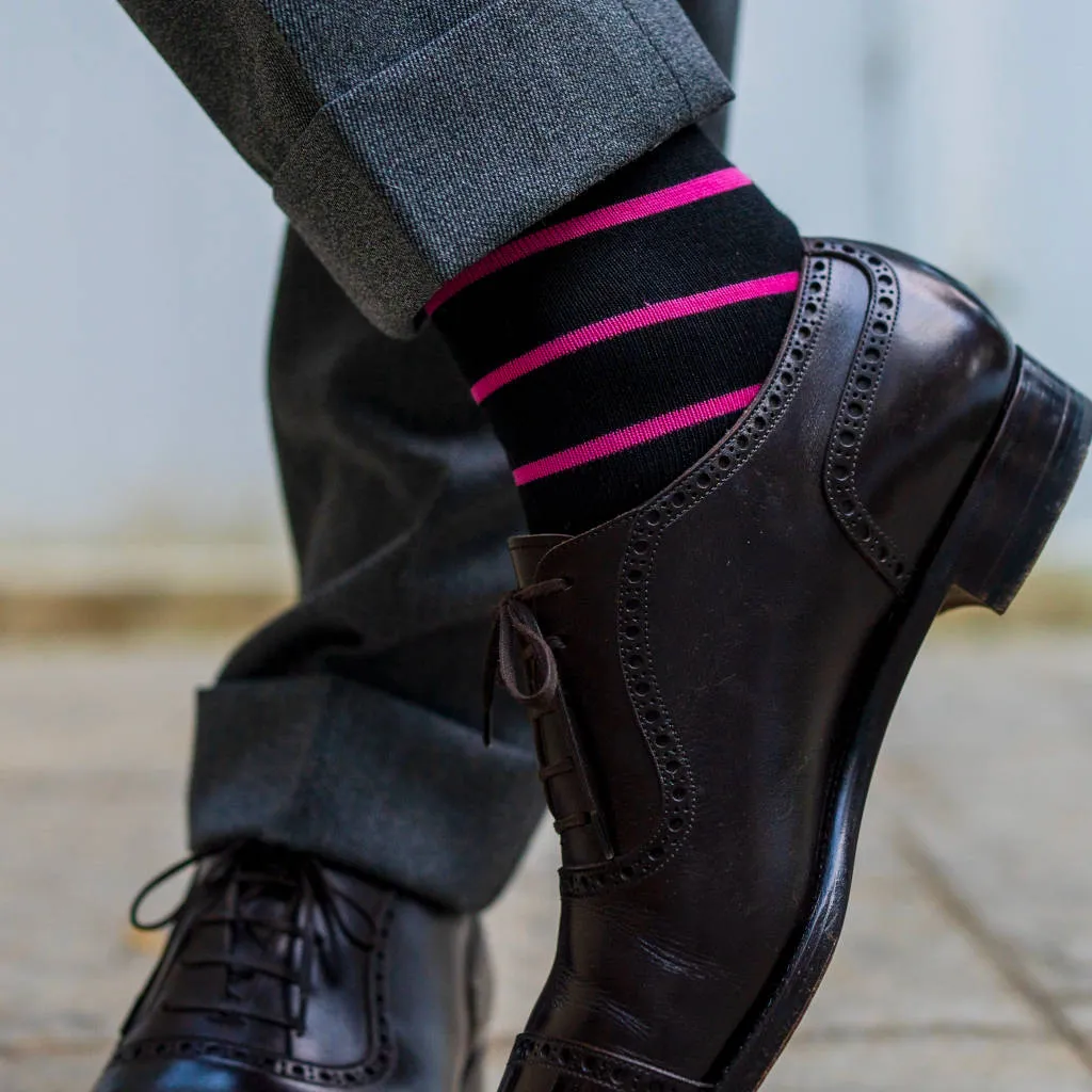 Pink Stripes on Black Cotton Mid-Calf Dress Socks sold by Boardroom Socks product image thumbnail 3