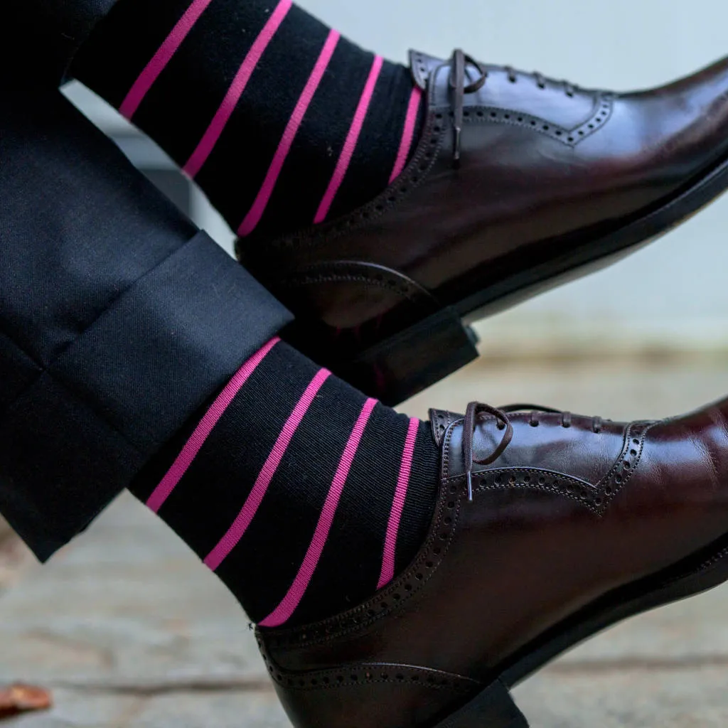 Pink Stripes on Black Cotton Mid-Calf Dress Socks sold by Boardroom Socks product image thumbnail 4