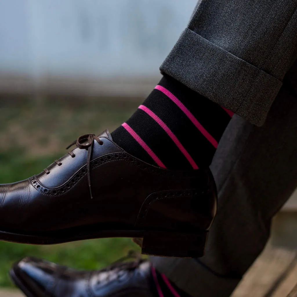 Pink Stripes on Black Cotton Mid-Calf Dress Socks sold by Boardroom Socks product image thumbnail 5