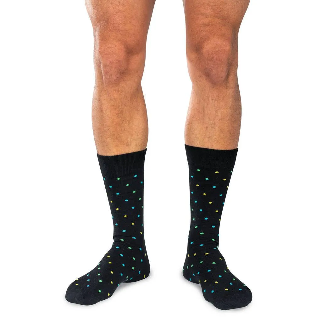 Tri-Color Dots on Black Merino Wool Mid-Calf Dress Socks sold by Boardroom Socks