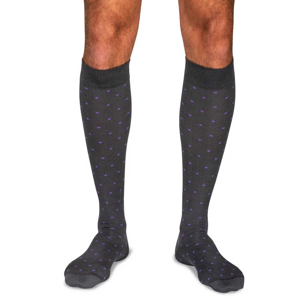 Purple Dots on Grey Cotton Over the Calf Dress Socks sold by Boardroom Socks