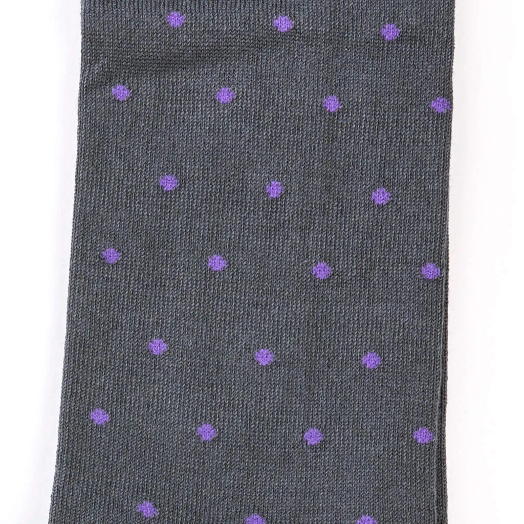 Purple Dots on Grey Cotton Over the Calf Dress Socks sold by Boardroom Socks product image thumbnail 2