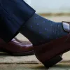 Purple Dots on Grey Cotton Over the Calf Dress Socks sold by Boardroom Socks