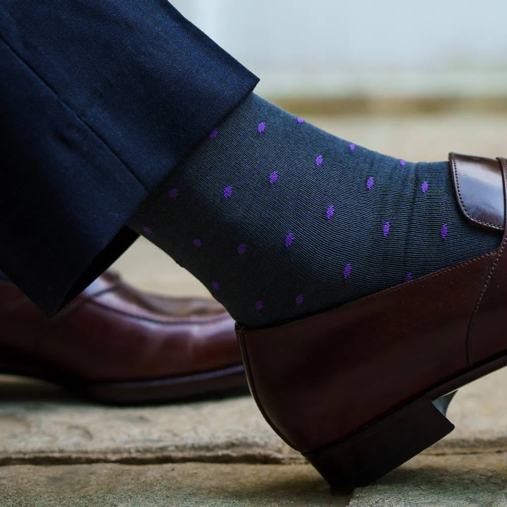 Purple Dots on Grey Cotton Over the Calf Dress Socks sold by Boardroom Socks product image thumbnail 4