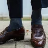 Purple Dots on Grey Cotton Over the Calf Dress Socks sold by Boardroom Socks
