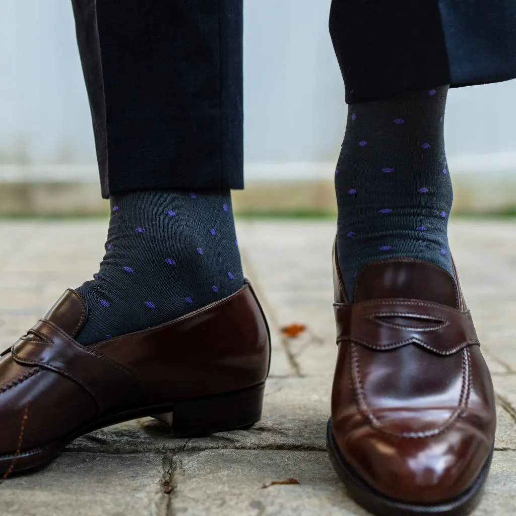 Purple Dots on Grey Cotton Over the Calf Dress Socks sold by Boardroom Socks product image thumbnail 5