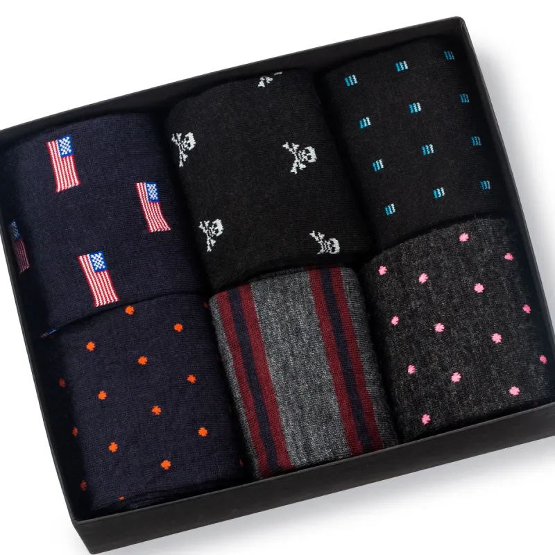 Merino Wool Over the Calf Patterned Dress Socks - 6 Pair Gift Box sold by Boardroom Socks