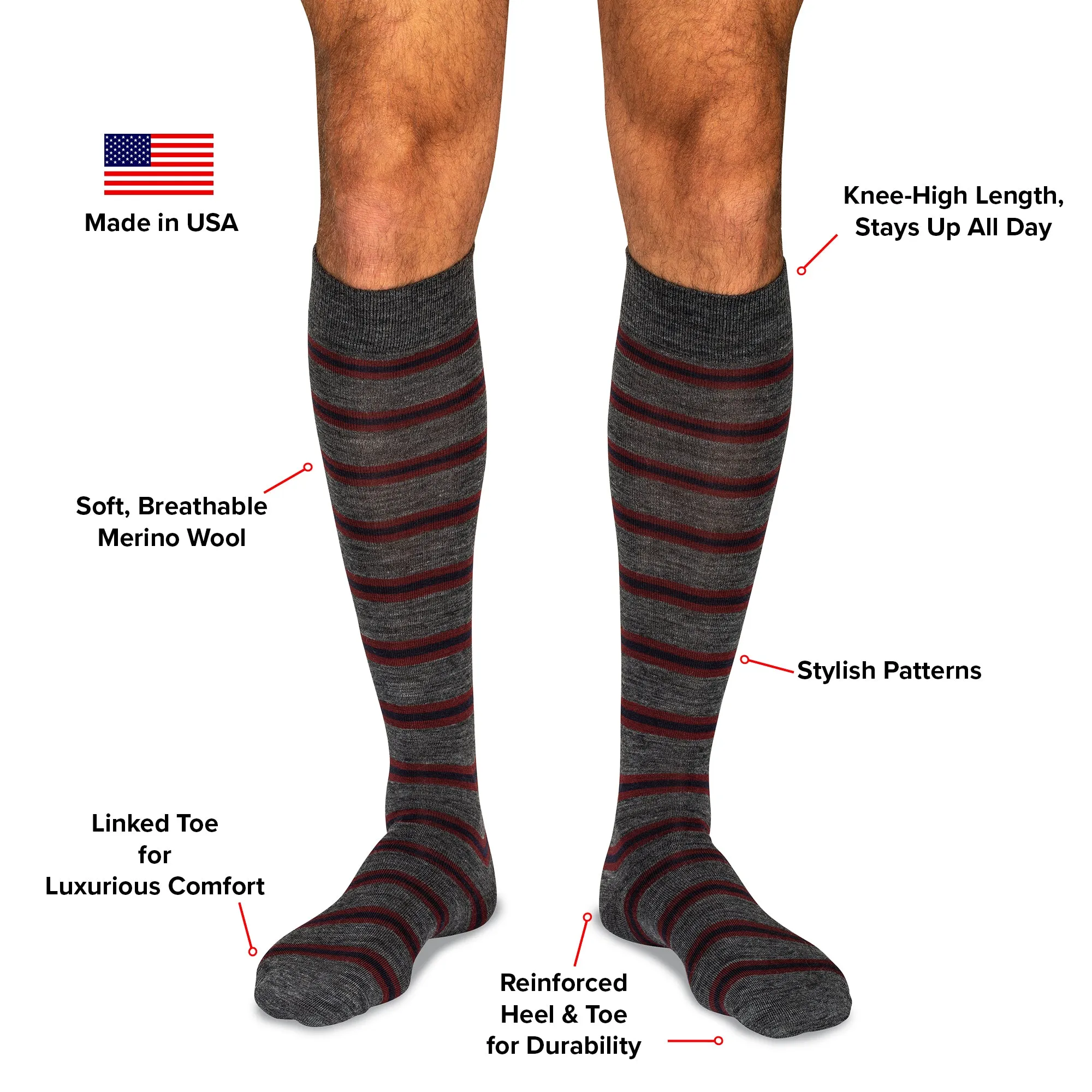 Merino Wool Over the Calf Patterned Dress Socks - 6 Pair Gift Box sold by Boardroom Socks product image thumbnail 4