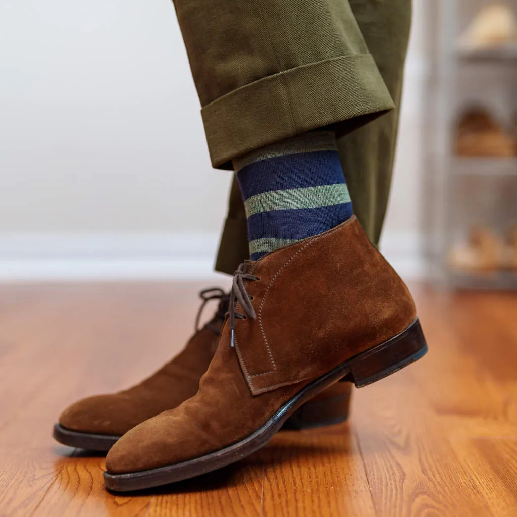 Olive Stripes on Navy Merino Wool Mid Calf Dress Socks sold by Boardroom Socks product image thumbnail 4