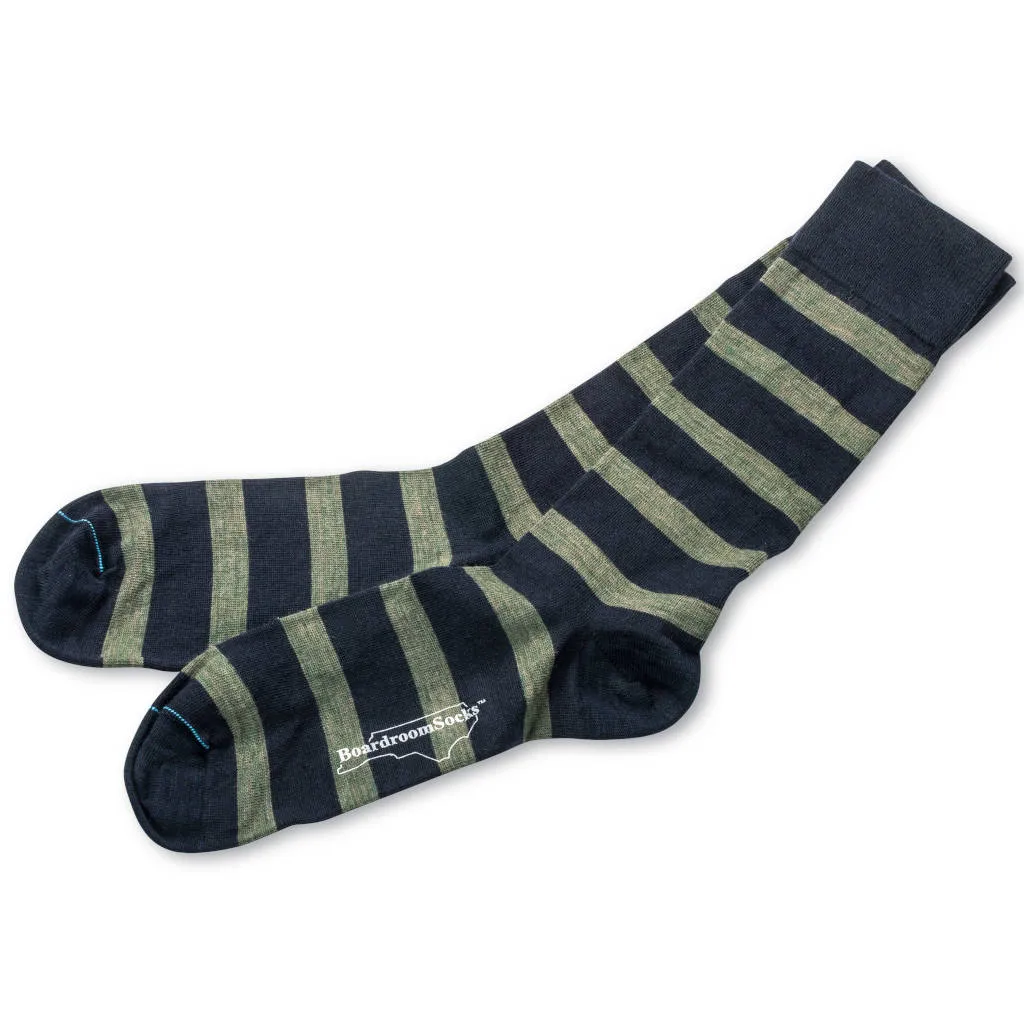 Olive Stripes on Navy Merino Wool Mid Calf Dress Socks sold by Boardroom Socks product image thumbnail 3