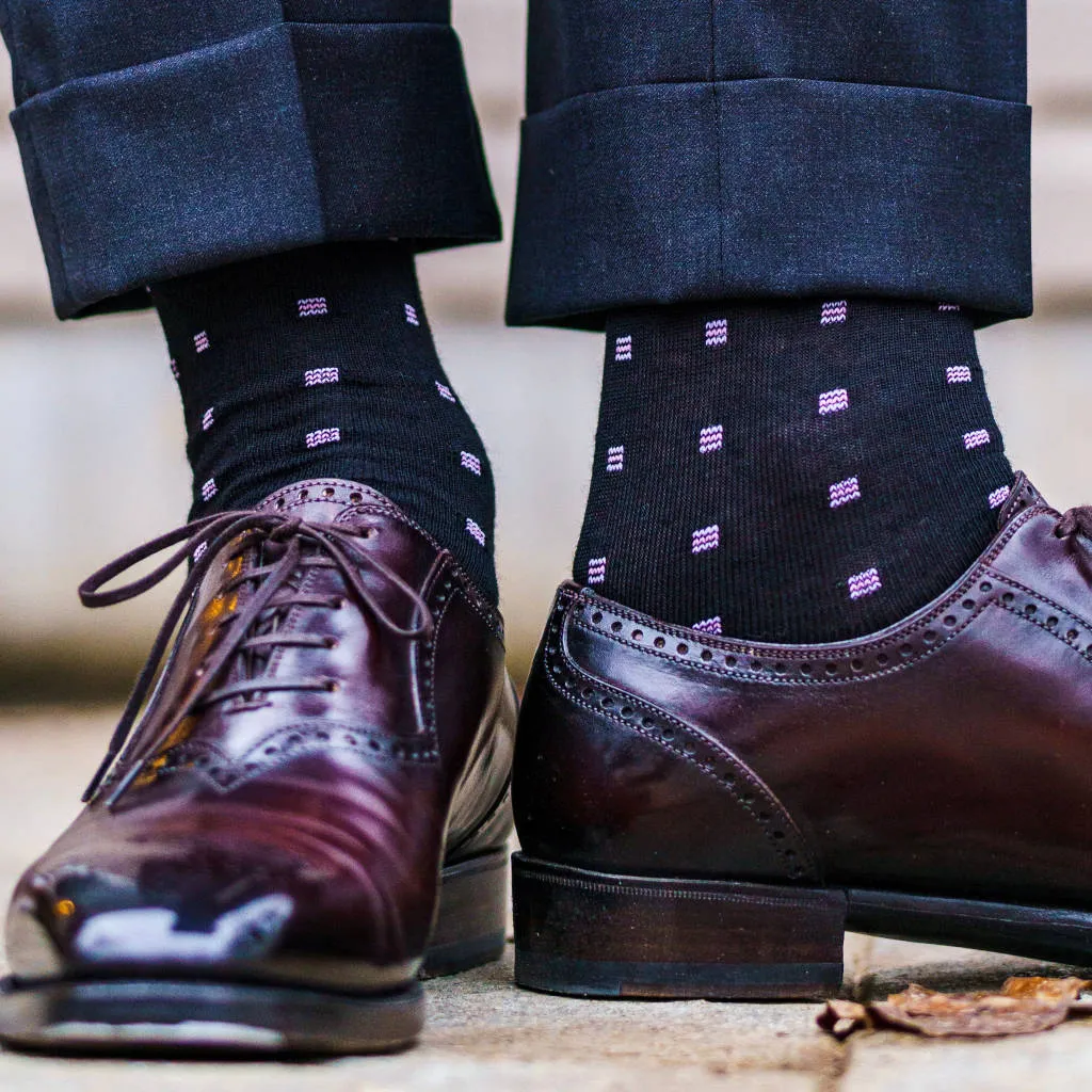 Purple Square Knots on Black Merino Wool Over the Calf Dress Socks sold by Boardroom Socks product image thumbnail 2