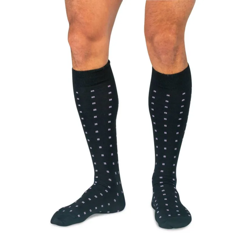 Purple Square Knots on Black Merino Wool Over the Calf Dress Socks sold by Boardroom Socks