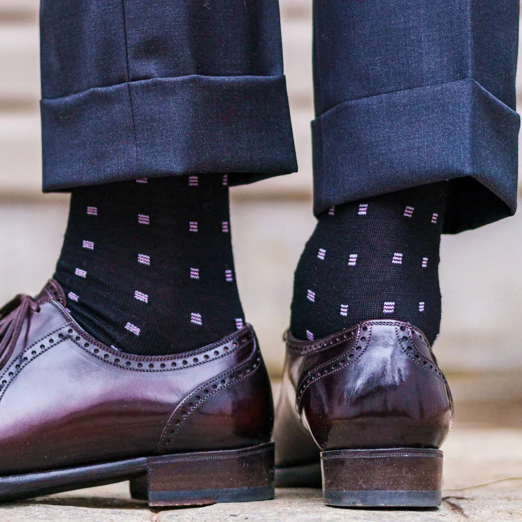 Purple Square Knots on Black Merino Wool Over the Calf Dress Socks sold by Boardroom Socks product image thumbnail 4