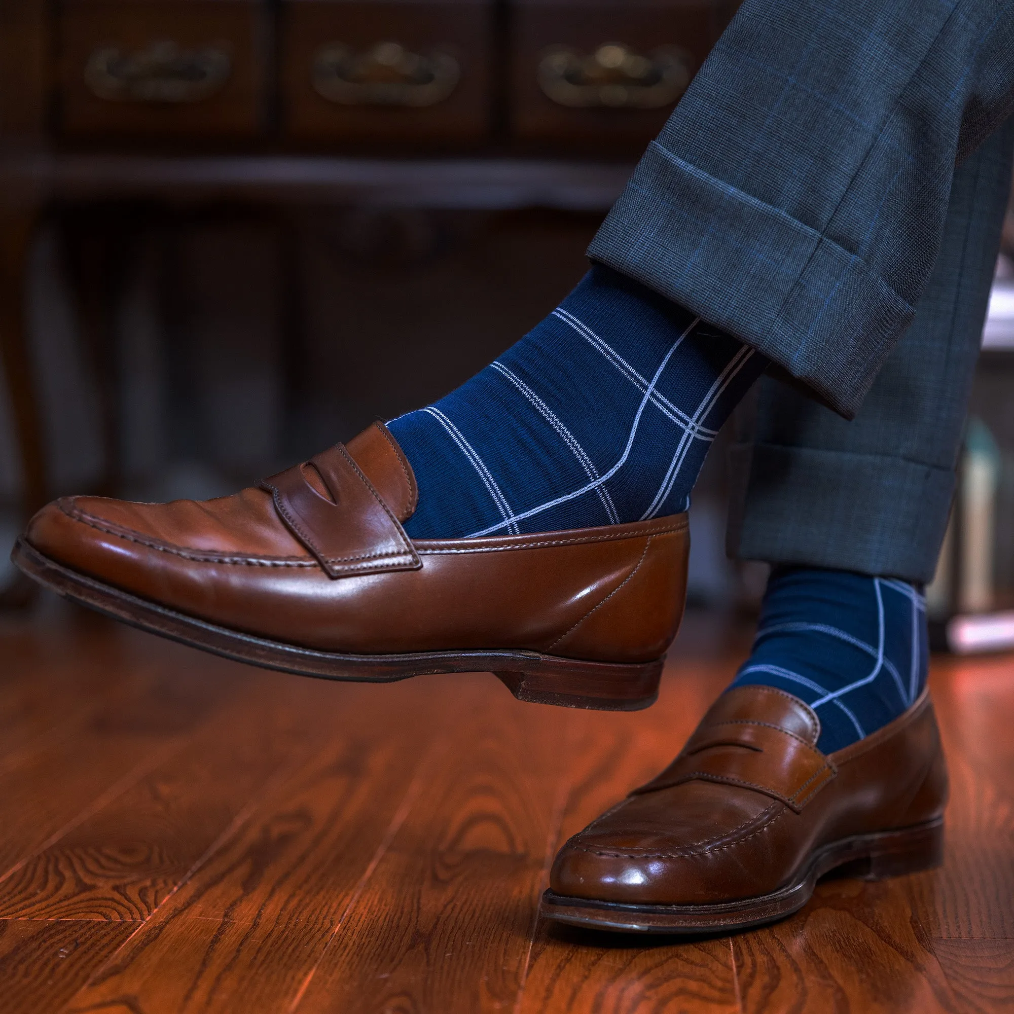 Windowpane on Navy Cotton Mid Calf Dress Socks sold by Boardroom Socks product image thumbnail 3