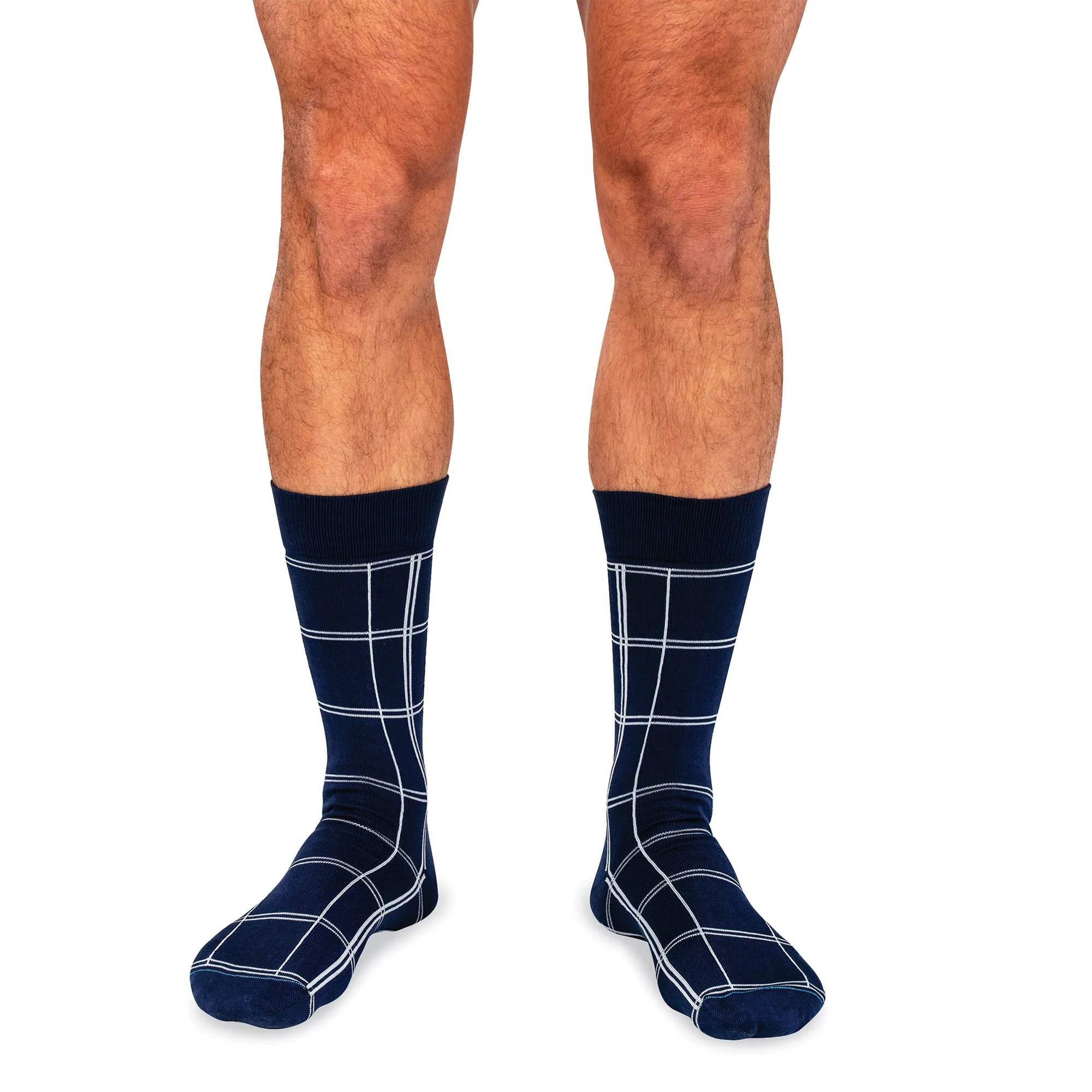 Windowpane on Navy Cotton Mid Calf Dress Socks sold by Boardroom Socks