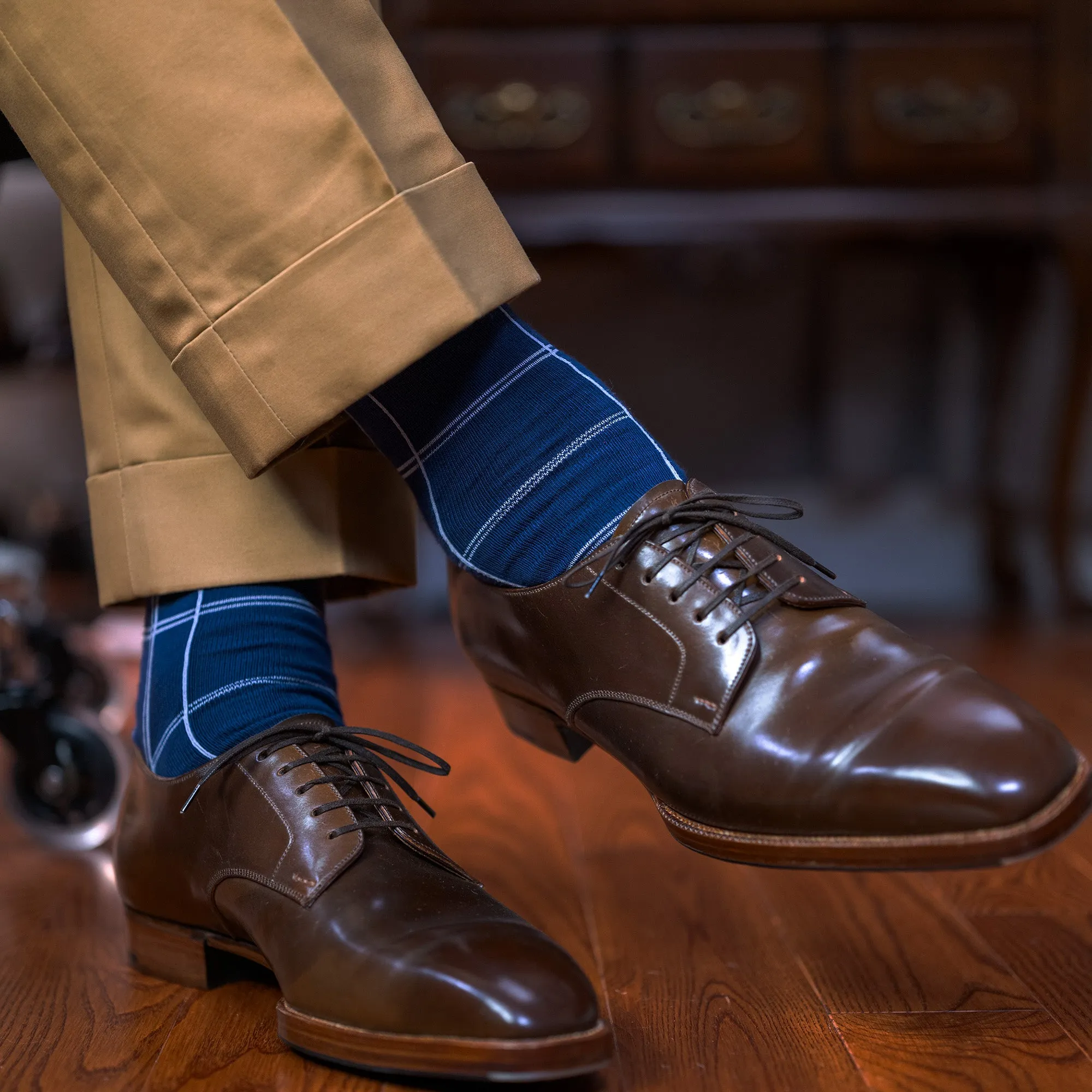 Windowpane on Navy Cotton Mid Calf Dress Socks sold by Boardroom Socks product image thumbnail 2