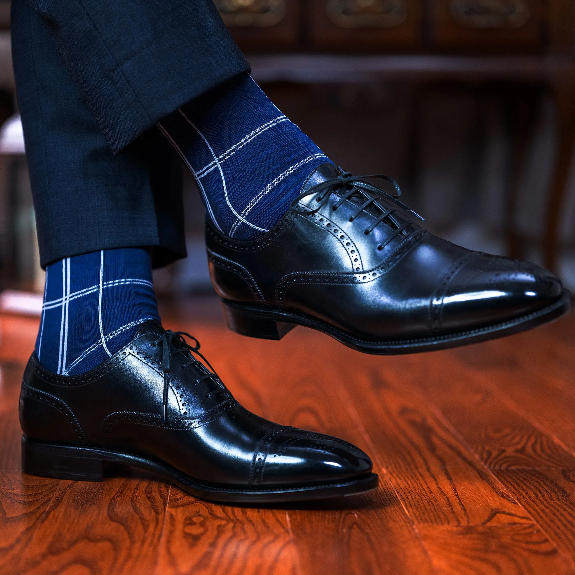 Windowpane on Navy Cotton Mid Calf Dress Socks sold by Boardroom Socks product image thumbnail 4