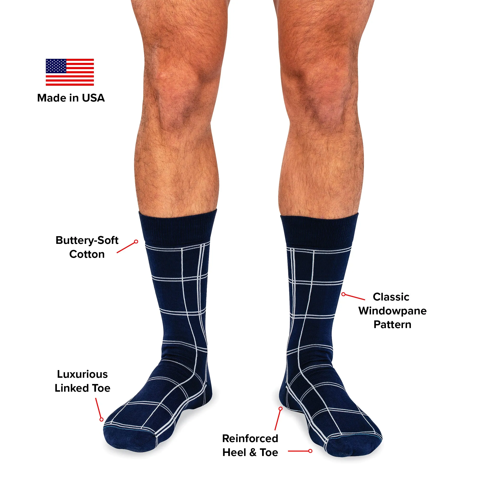 Windowpane on Navy Cotton Mid Calf Dress Socks sold by Boardroom Socks product image thumbnail 5