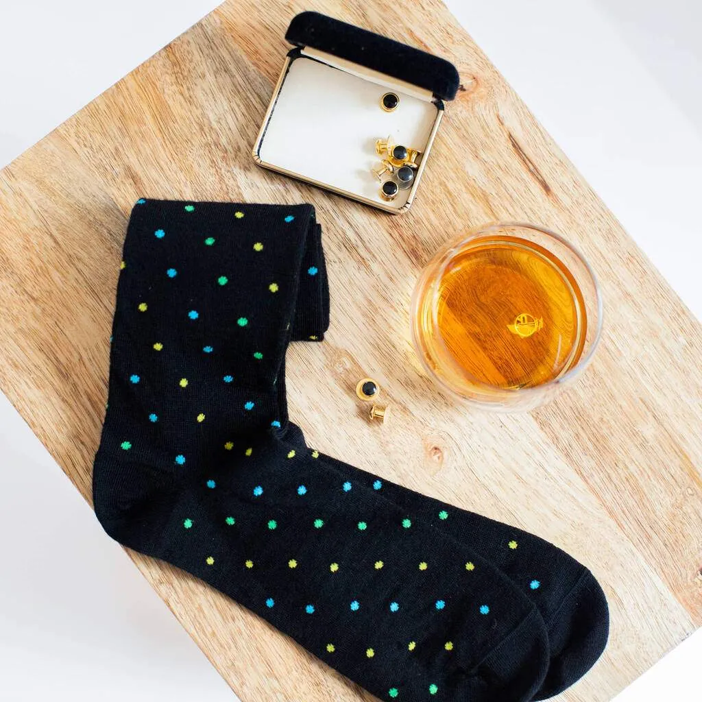 Tri-Color Dots on Black Merino Wool Over the Calf Dress Socks sold by Boardroom Socks product image thumbnail 3