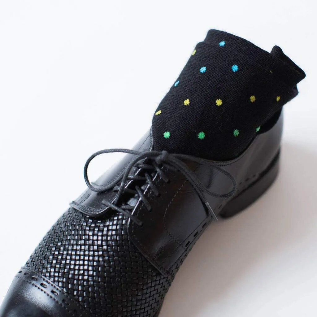Tri-Color Dots on Black Merino Wool Over the Calf Dress Socks sold by Boardroom Socks product image thumbnail 2