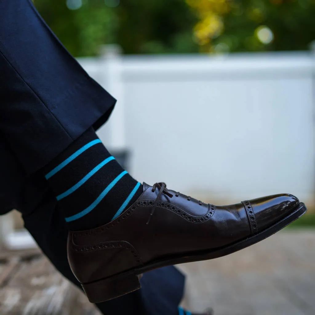 Sapphire Stripes on Black Cotton Over the Calf Dress Socks sold by Boardroom Socks product image thumbnail 3