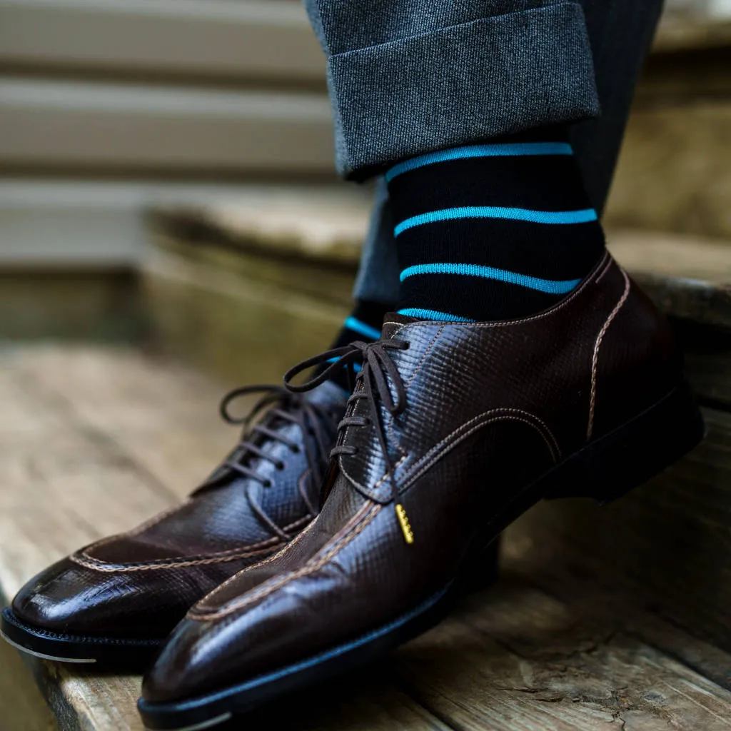 Sapphire Stripes on Black Cotton Over the Calf Dress Socks sold by Boardroom Socks product image thumbnail 5