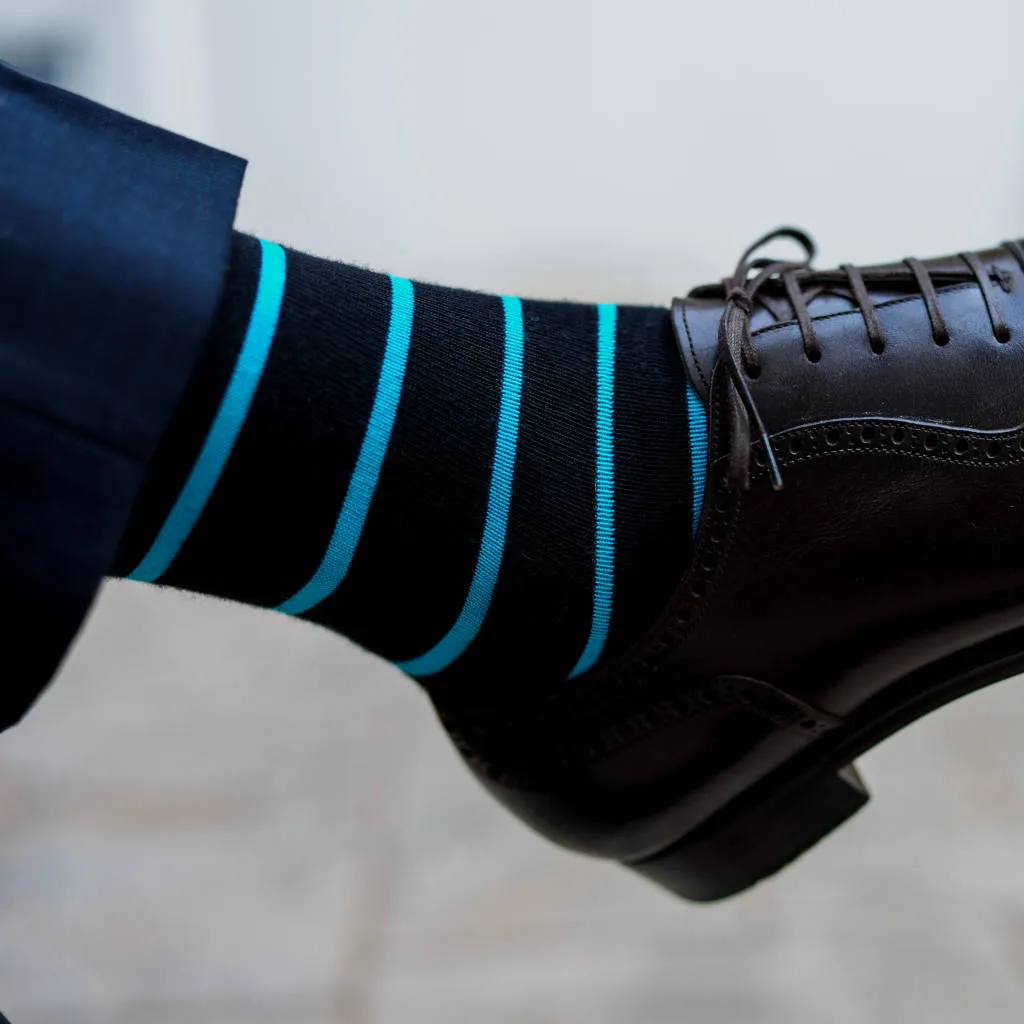 Sapphire Stripes on Black Cotton Over the Calf Dress Socks sold by Boardroom Socks product image thumbnail 4