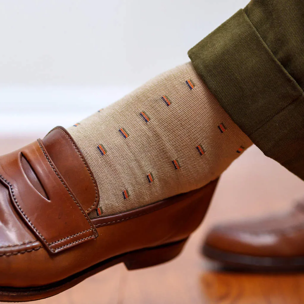 Colorful Square Knots on Khaki Merino Wool Over the Calf Dress Socks sold by Boardroom Socks product image thumbnail 2
