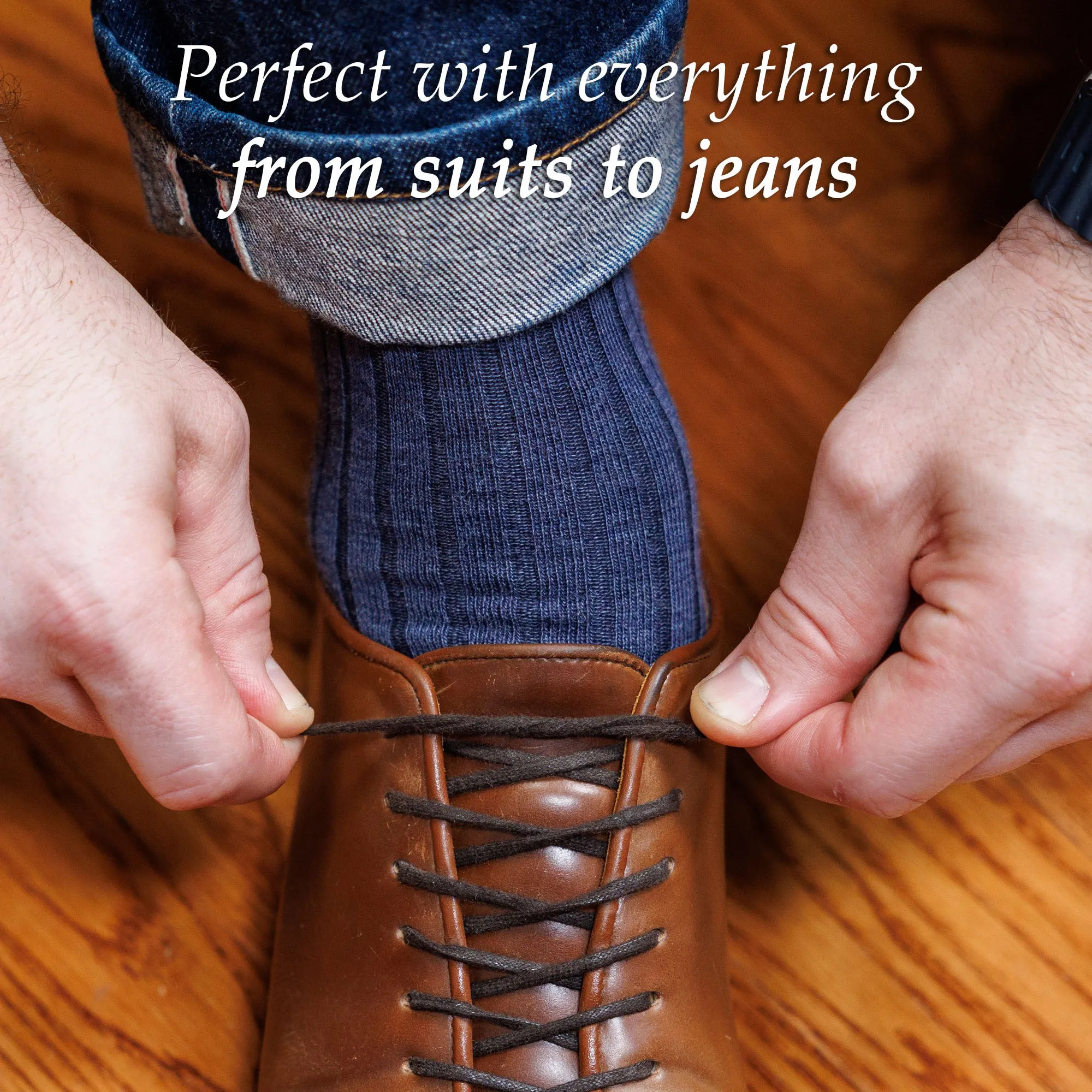 Denim Heather Merino Wool Over the Calf Dress Socks sold by Boardroom Socks product image thumbnail 5