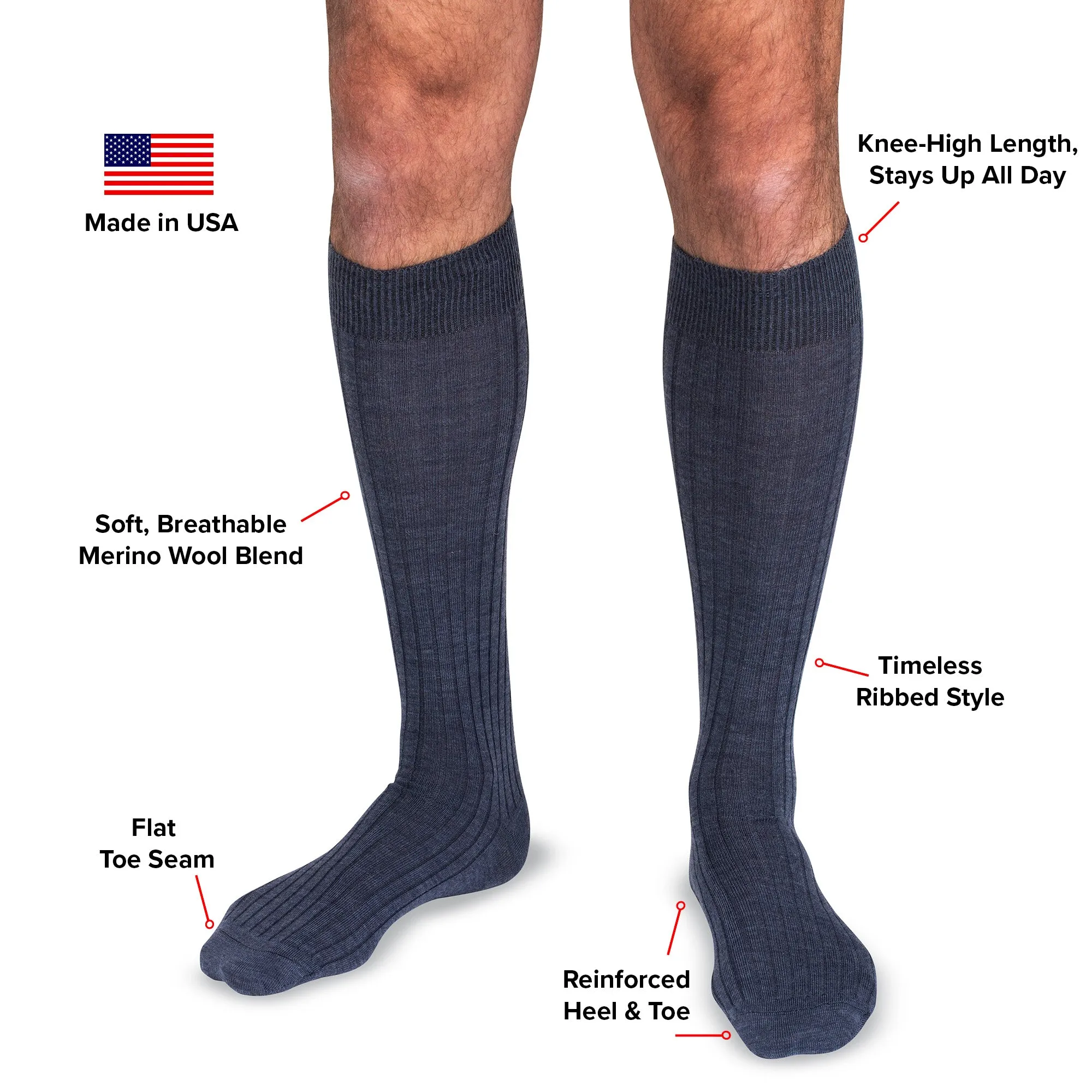 Denim Heather Merino Wool Over the Calf Dress Socks sold by Boardroom Socks product image thumbnail 3