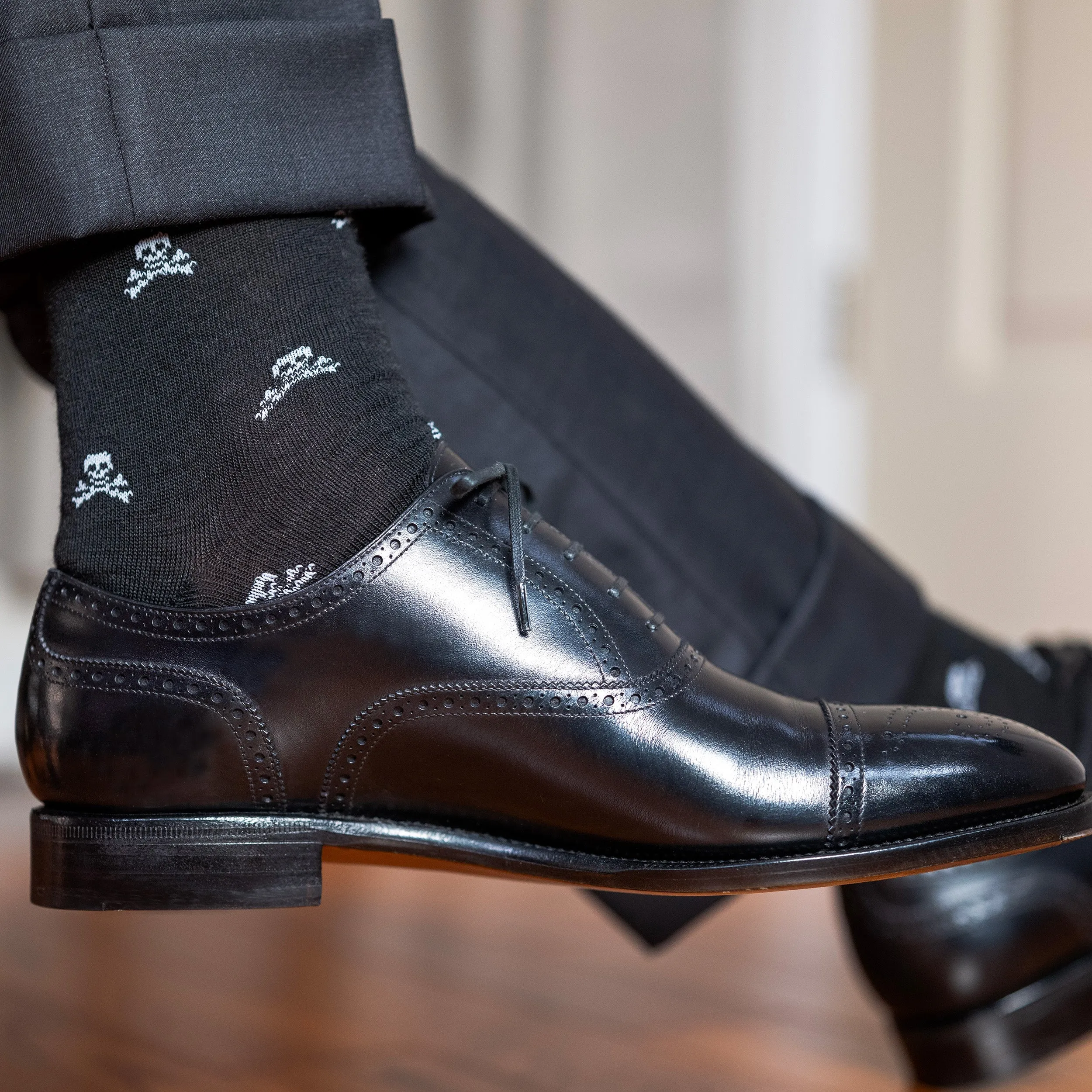 Jolly Roger on Black Merino Wool Mid Calf Dress Socks sold by Boardroom Socks product image thumbnail 4