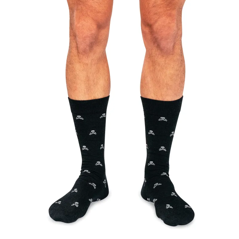 Jolly Roger on Black Merino Wool Mid Calf Dress Socks sold by Boardroom Socks