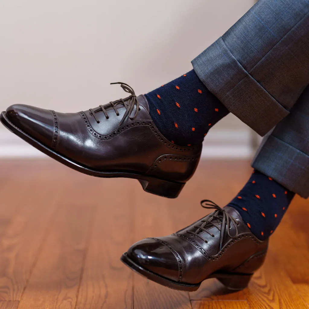 Orange Dots on Navy Merino Wool Over the Calf Dress Socks sold by Boardroom Socks product image thumbnail 5